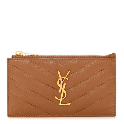 Saint Laurent Grain De Poudre Matelasse Chevron Monogram Fragments Zippered Card Case 1 of 8