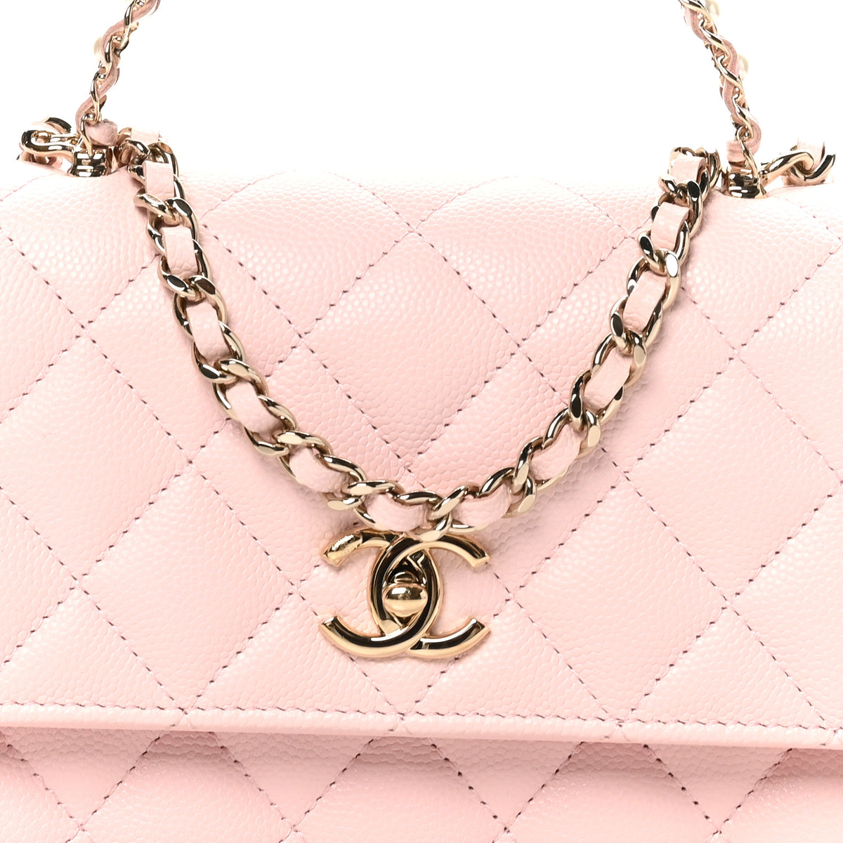 Lambskin Quilted Pearl Top Handle Clutch With Chain Light Pink