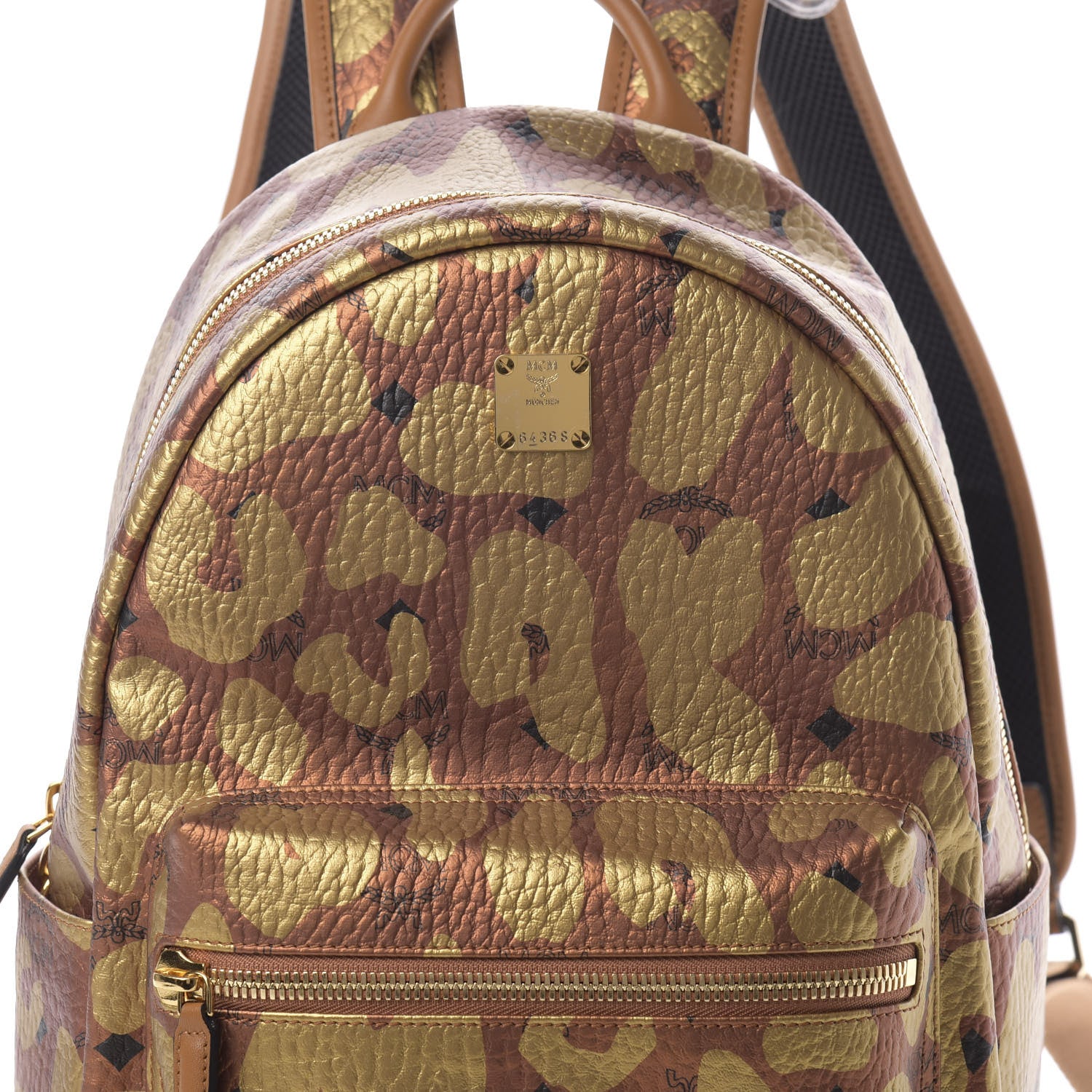 MCM Metallic Visetos Leopard Print Small Stark Backpack Cognac 7 of 9
