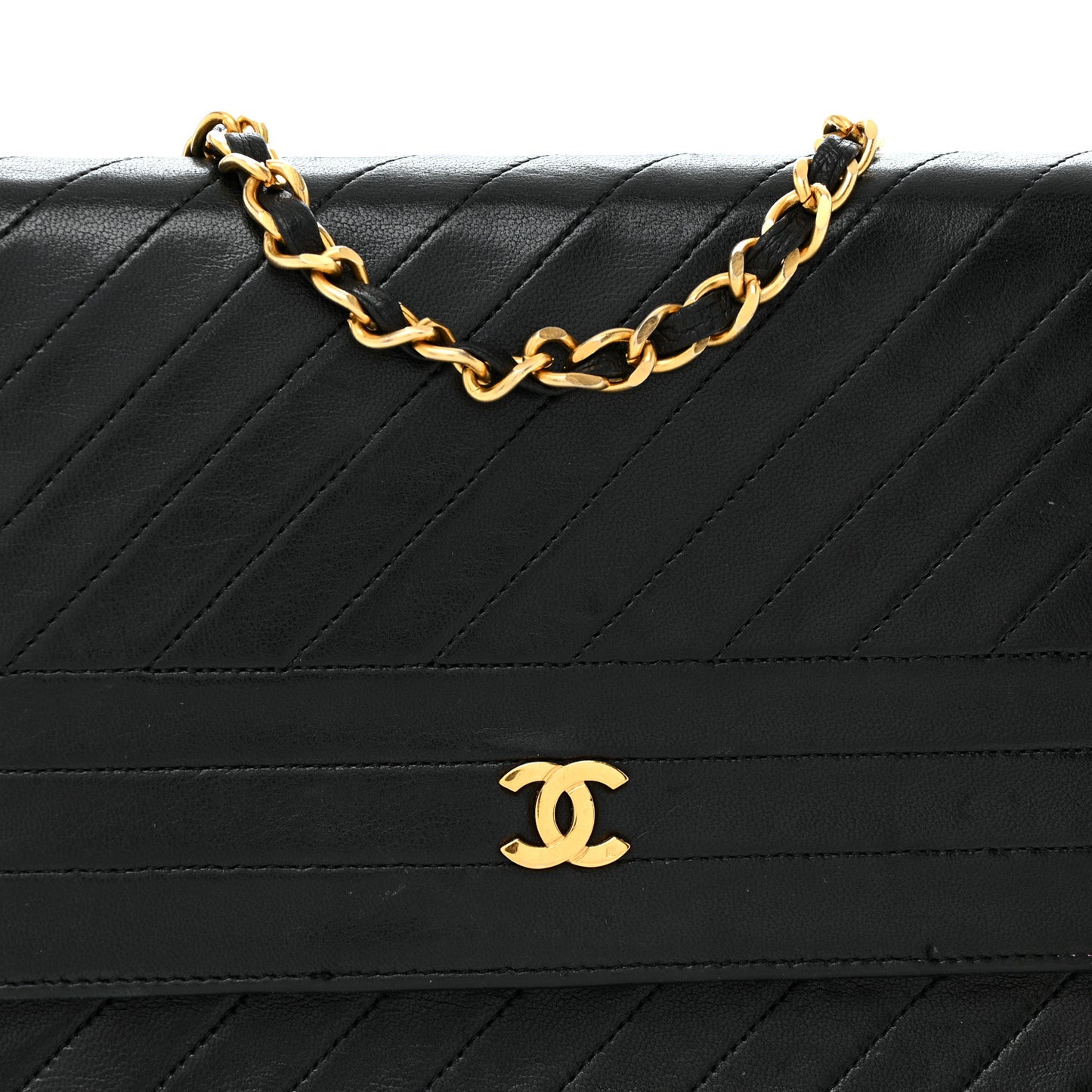 Lambskin Diagonal Quilted Small Single Flap Black