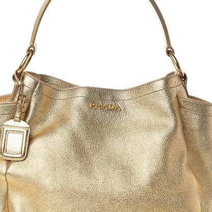 Prada Metallic Vitello Daino Side Pocket Hobo Platino 6 of 8