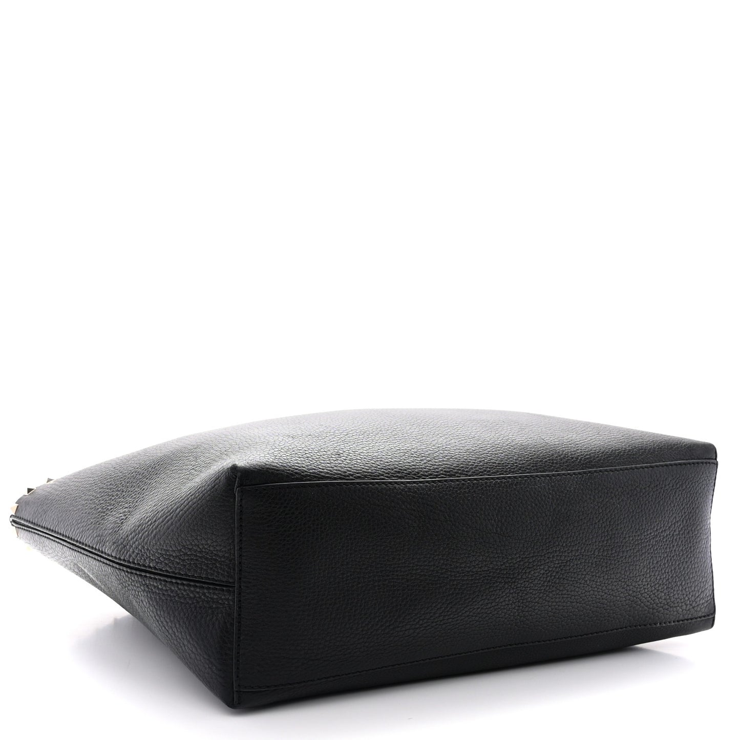 Grained Calfskin Rockstud Shoulder Tote Black