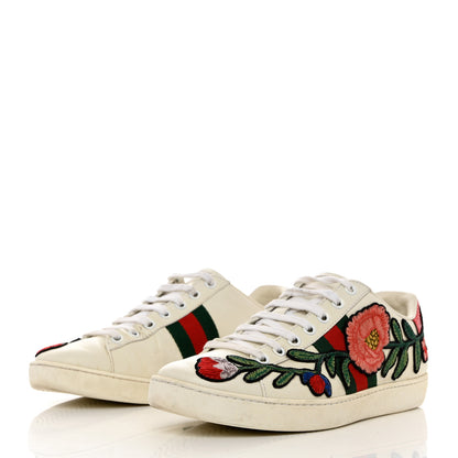 Gucci Calfskin Web Floral Embroidered Womens Ace Sneakers 36.5 White 3 of 11