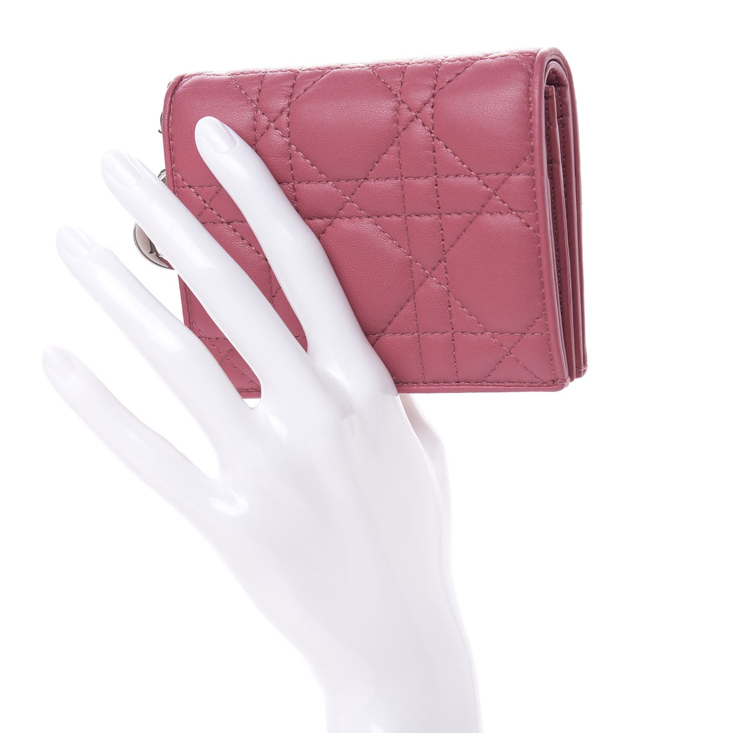 Lambskin Cannage Mini Lady Dior Wallet Pink