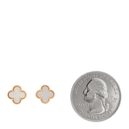 Van Cleef & Arpels 18K Yellow Gold Mother of Pearl Sweet Alhambra Earrings 2 of 6