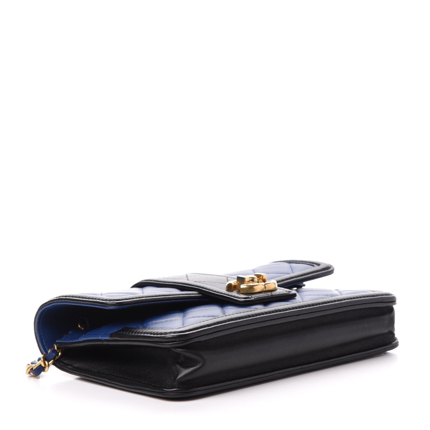 Lambskin Quilted Elegant CC Wallet On Chain WOC Blue Black