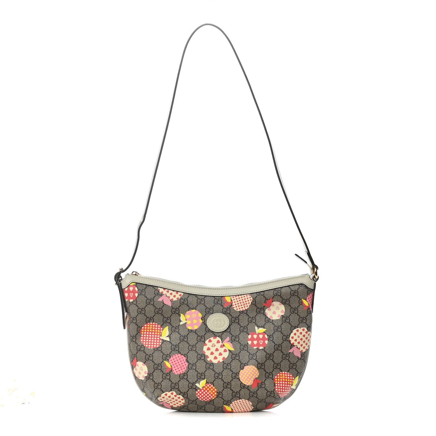 GG Supreme Monogram Les Pommes Small Ophidia Half Moon Hobo Beige Multicolor Mystic White