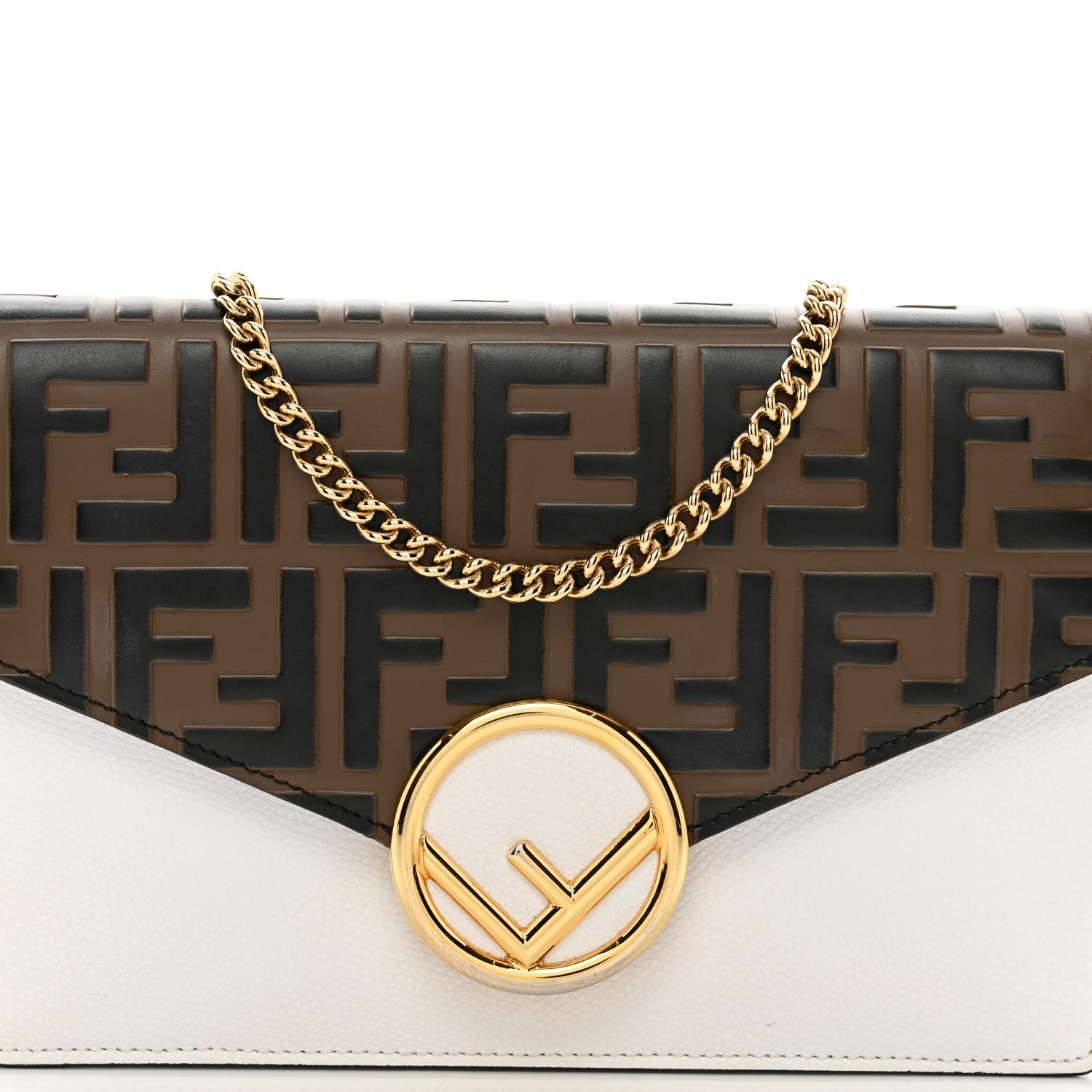 Fendi Vitello Cruise F is Fendi FF 1974 Embossed Medium Envelope Wallet On Chain Optical White Maya Black 5 of 11