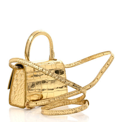 Balenciaga Metallic Calfskin Crocodile Embossed Hourglass Top Handle Bag Mini Gold 3 of 13