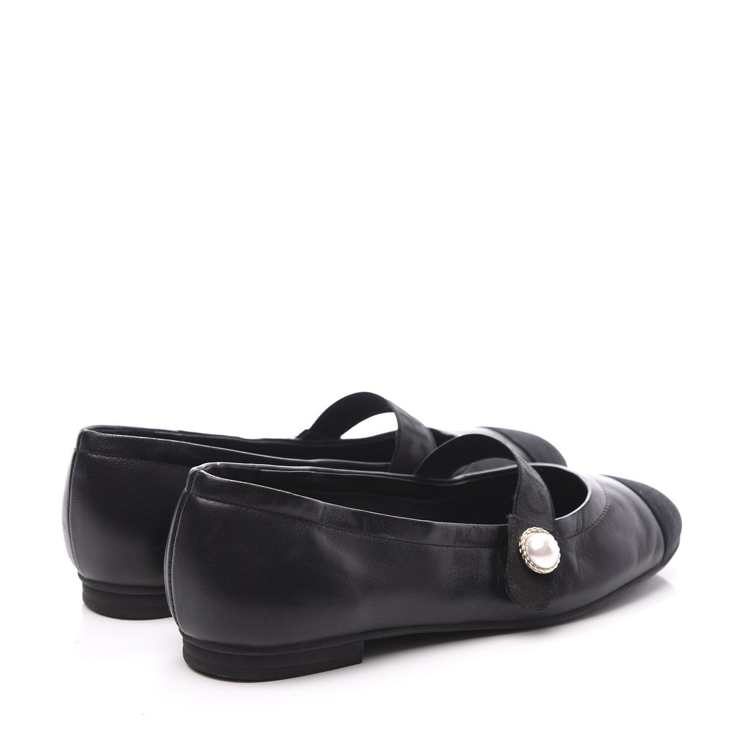 Lambskin Grosgrain Pearl Cap Toe Ballerina Flats 35 Black