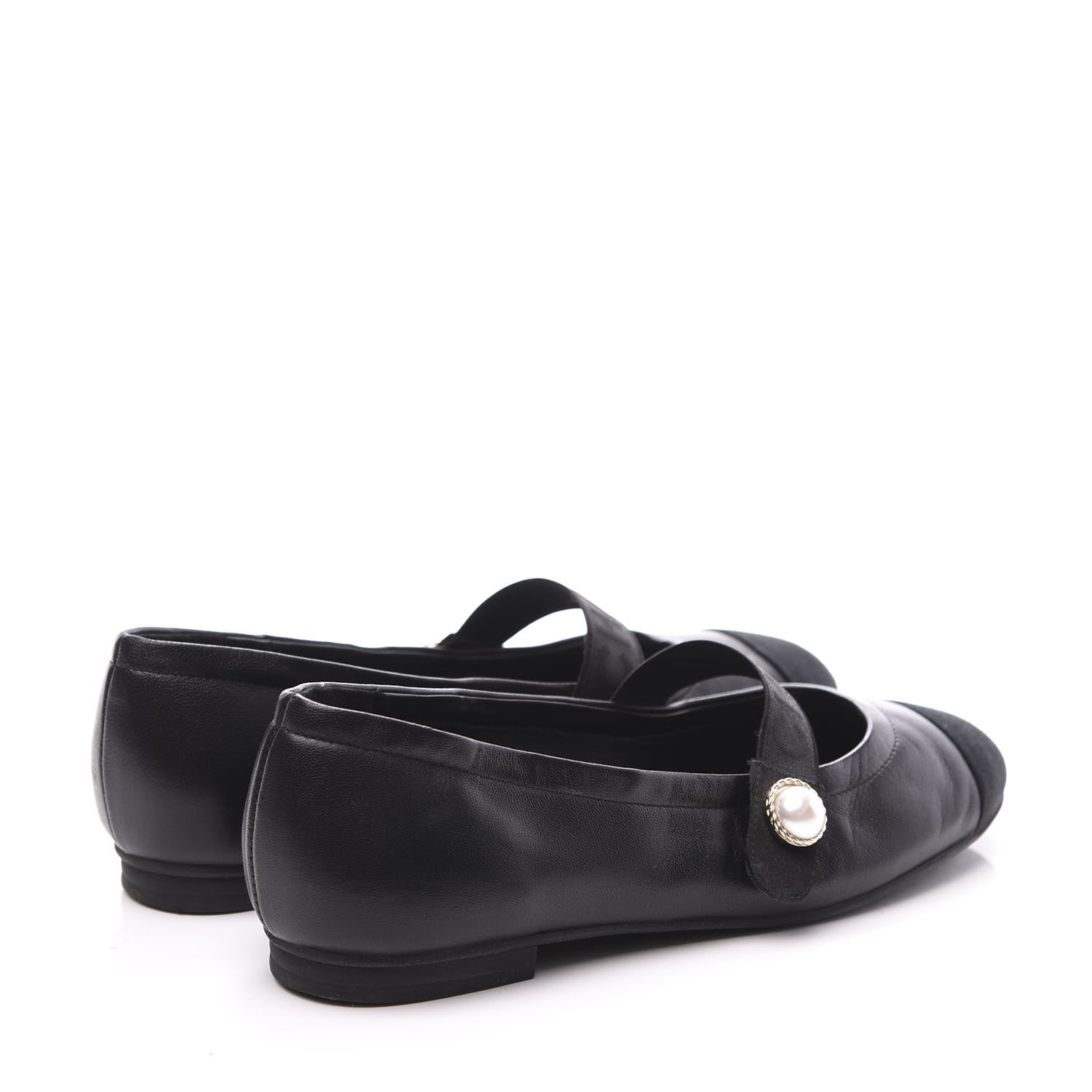 Chanel Lambskin Grosgrain Pearl Cap Toe Ballerina Flats 35 Black 4 of 11