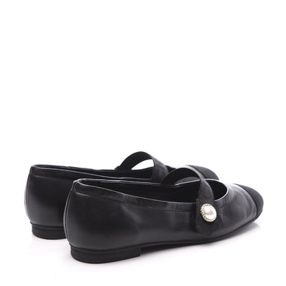 Chanel Lambskin Grosgrain Pearl Cap Toe Ballerina Flats 35 Black 4 of 11