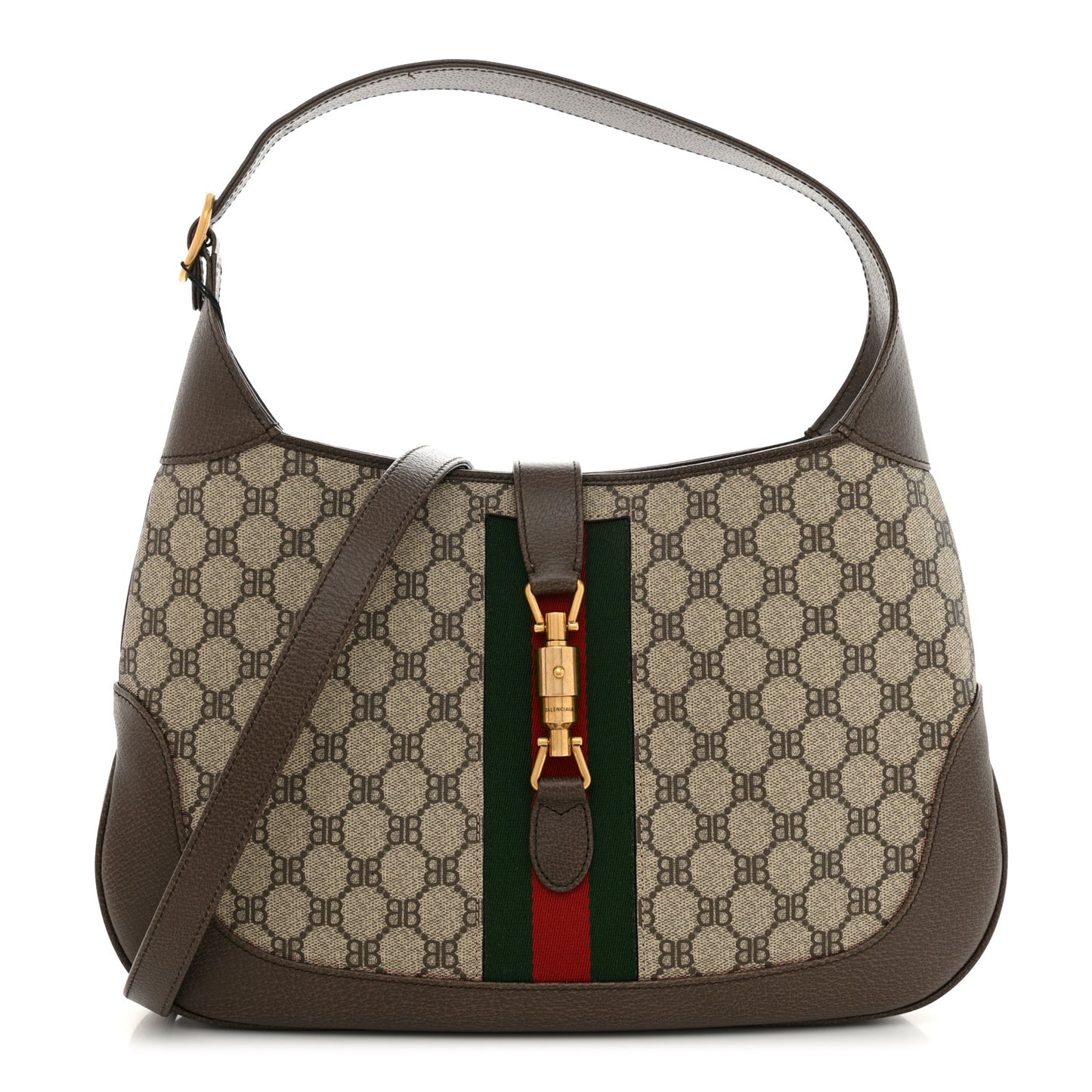 X BALENCIAGA Supreme Monogram Calfskin Web Medium Jackie 1961 Hobo Beige Ebony