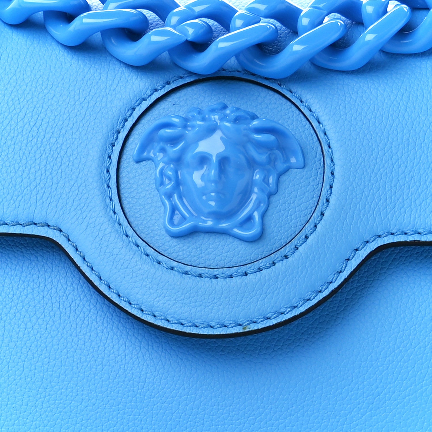 Versace Calfskin Medium La Medusa Top Handle Handbag Blue 9 of 11