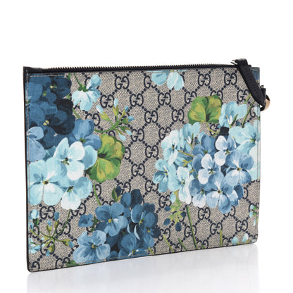 Gucci GG Supreme Monogram Blooms Small Zip Wristlet Pouch Beige Blue Black 3 of 7