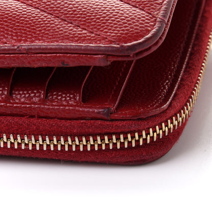Saint Laurent Grain De Poudre Matelasse Chevron Monogram Compact Zip Around Wallet Rouge Eros 9 of 9
