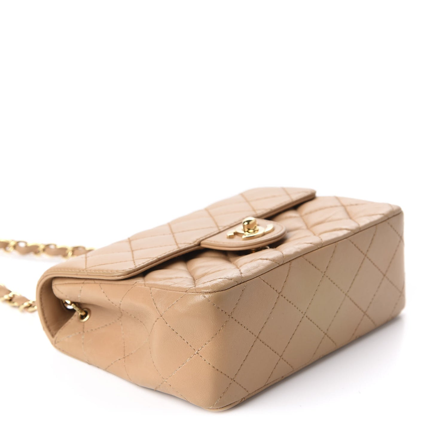 Lambskin Quilted Mini Square Flap Beige