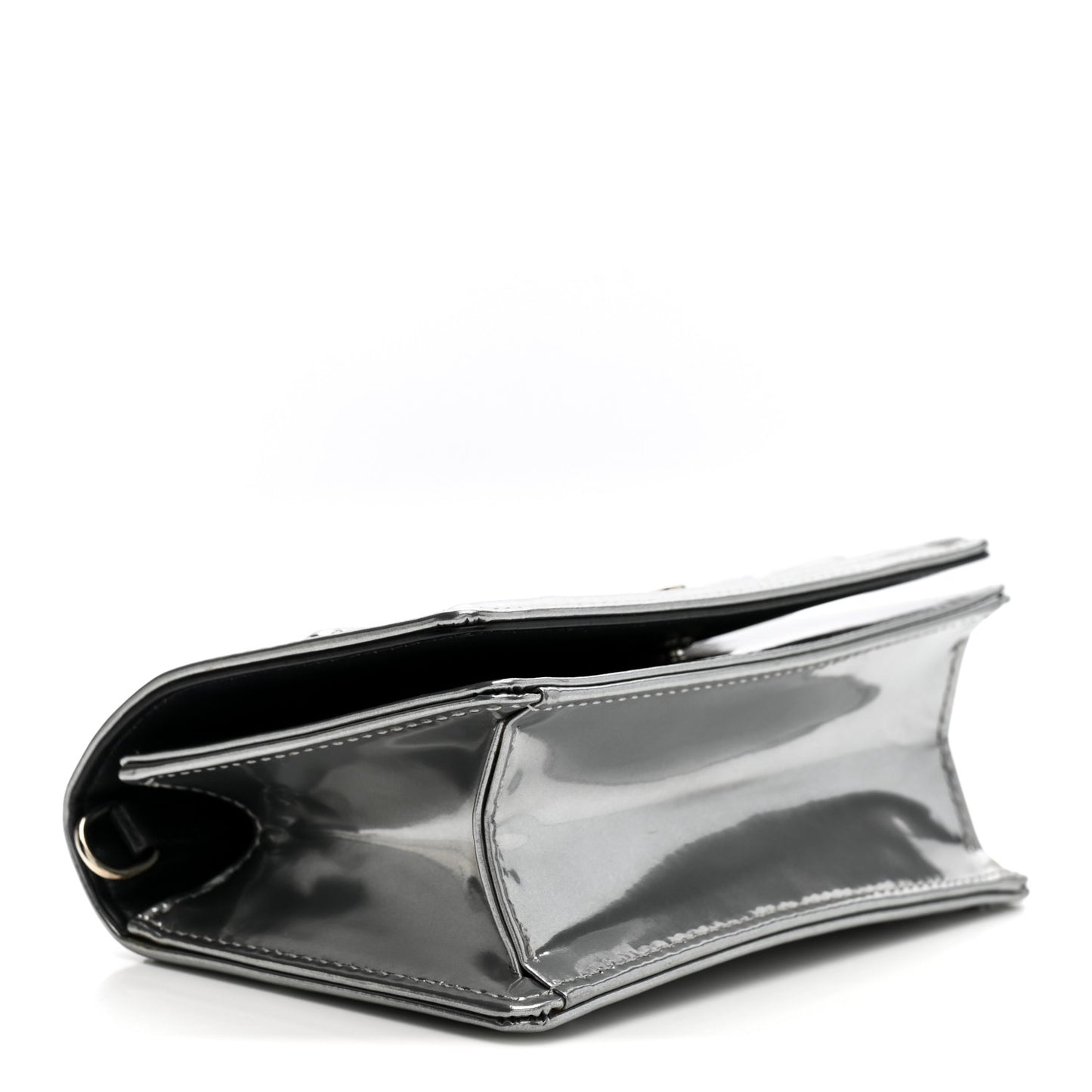 Metallic Patent Micro-Cannage Baby Diorama Flap Bag Silver