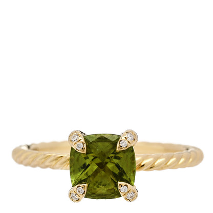 David Yurman 18K Yellow Gold Diamond Peridot 7mm Chatelaine Ring 54 7 1 of 5