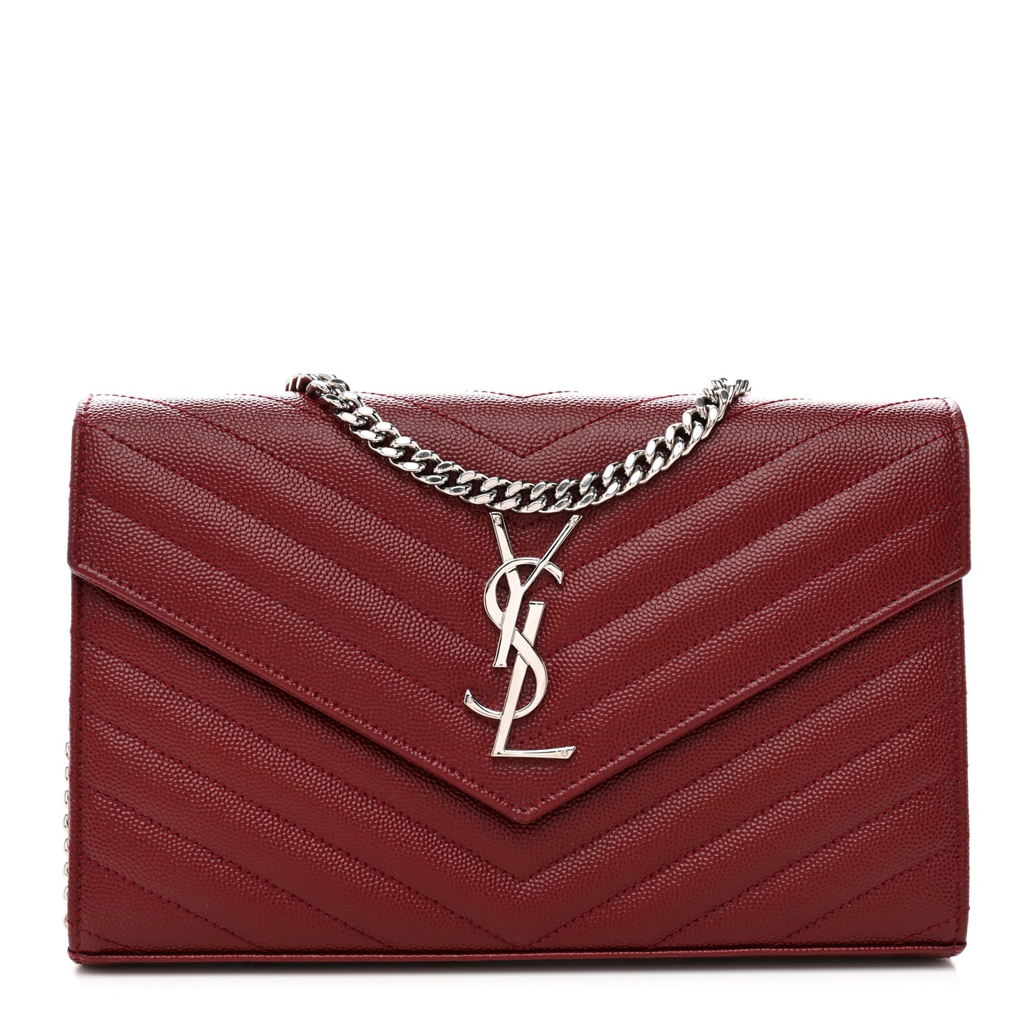 Grain De Poudre Matelasse Chevron Monogram Chain Wallet Palissandre