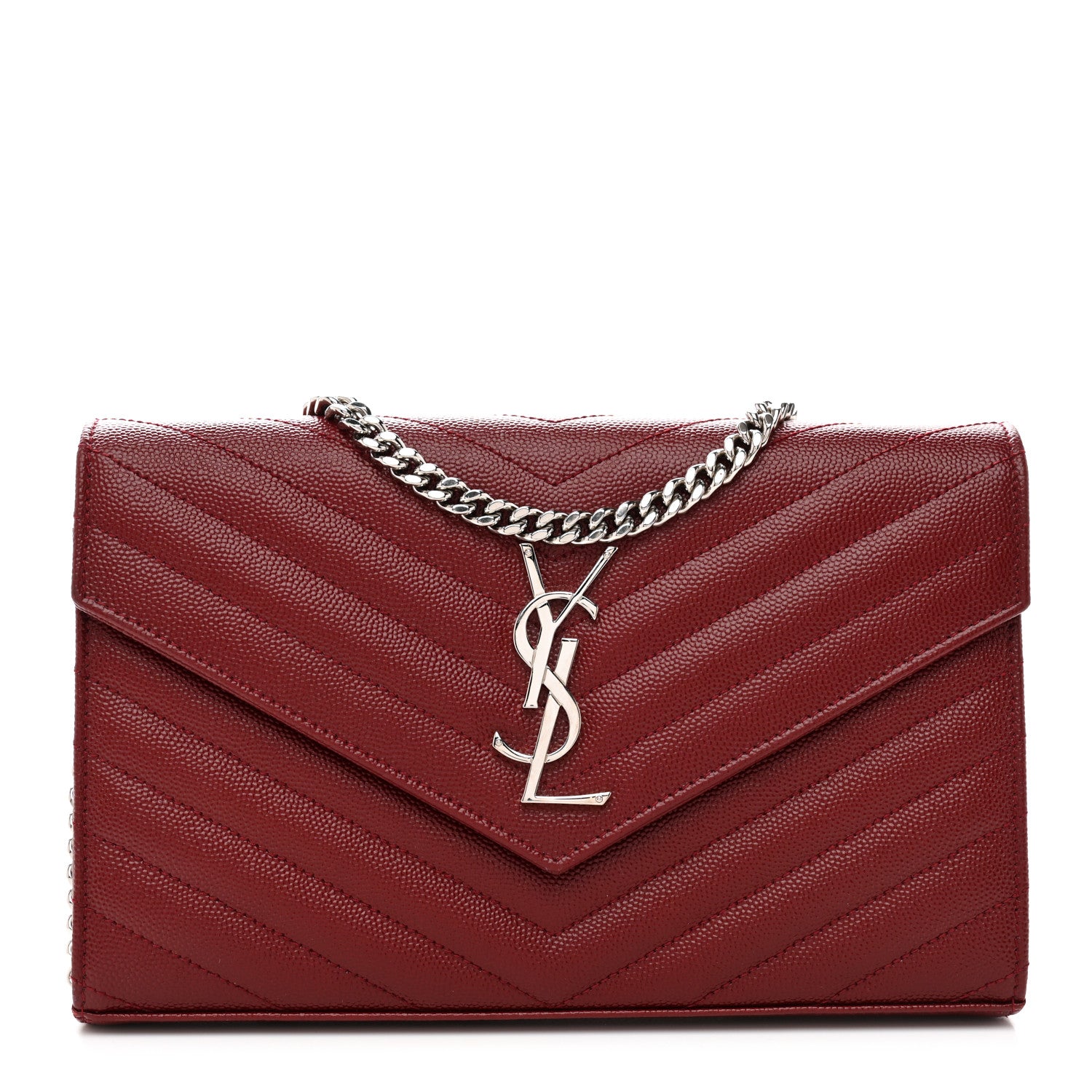 Saint Laurent Grain De Poudre Matelasse Chevron Monogram Chain Wallet Palissandre 1 of 9