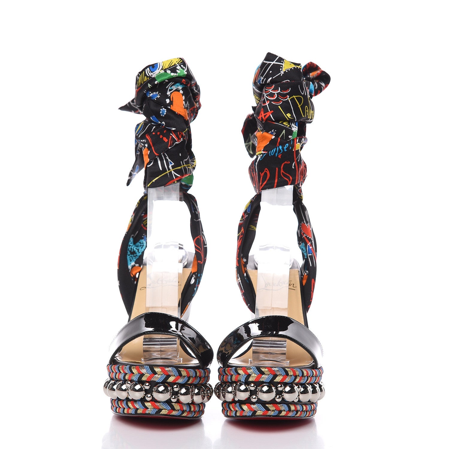 Christian Louboutin Patent Crepe Satin Loubitag Levantine 120 Wedge Sandals 36 Black 2 of 11