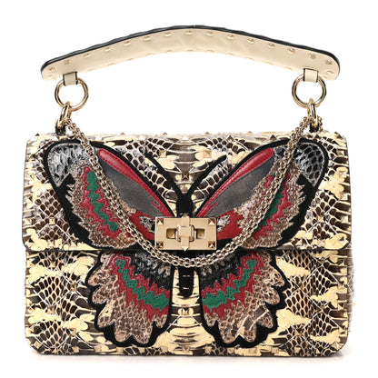 Valentino Garavani Snakeskin Lambskin Butterfly Medium Rockstud Spike Shoulder Bag Beige Multicolor 1 of 9