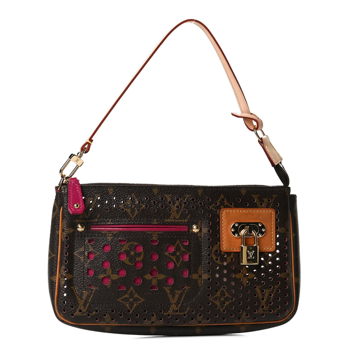 Monogram Perforated Pochette Accessories Bag Fuchsia