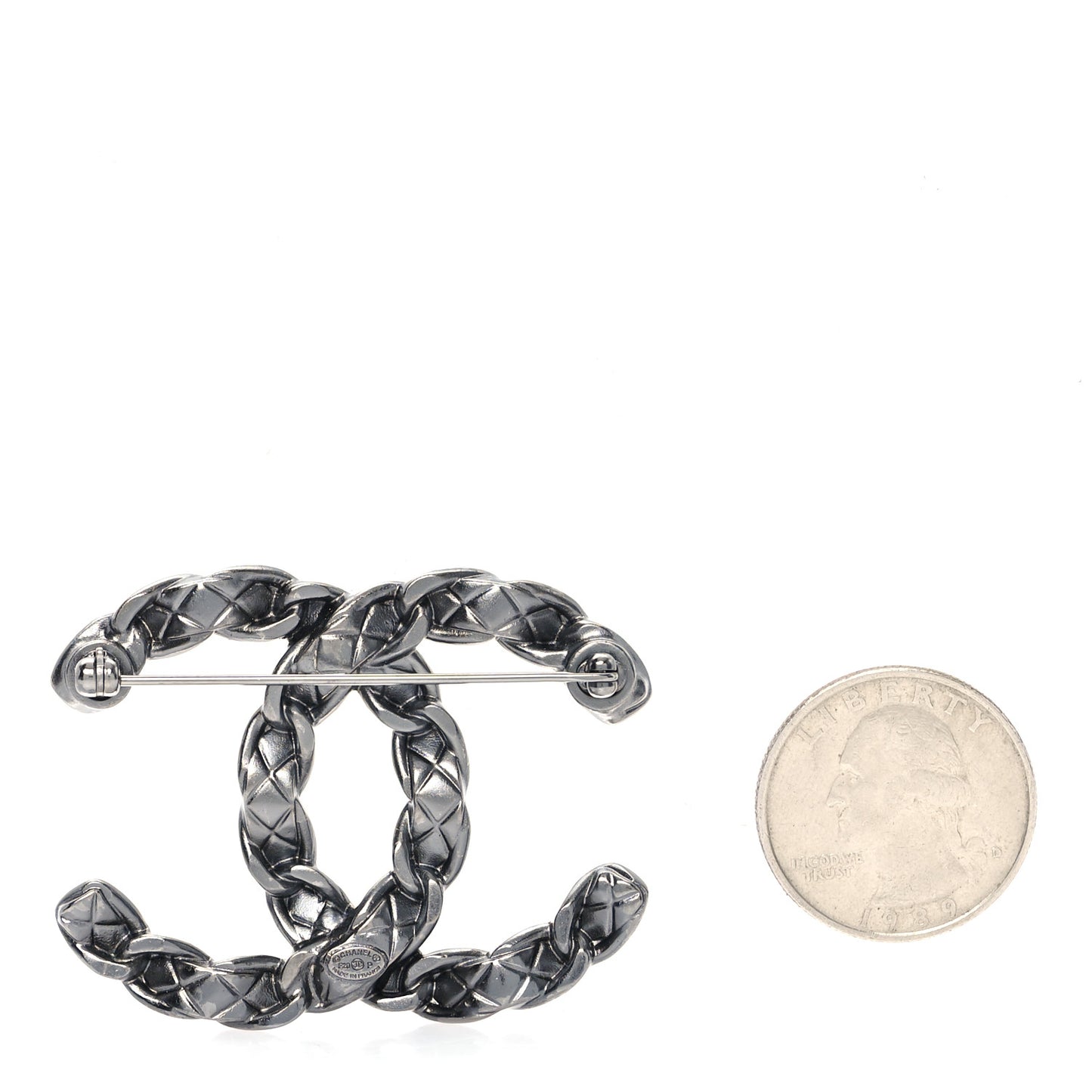Quilted CC Brooch Ruthenium