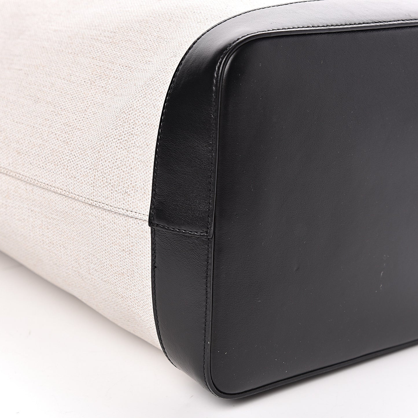Canvas Calfskin Teddy Drawstring Shopping Tote White Black