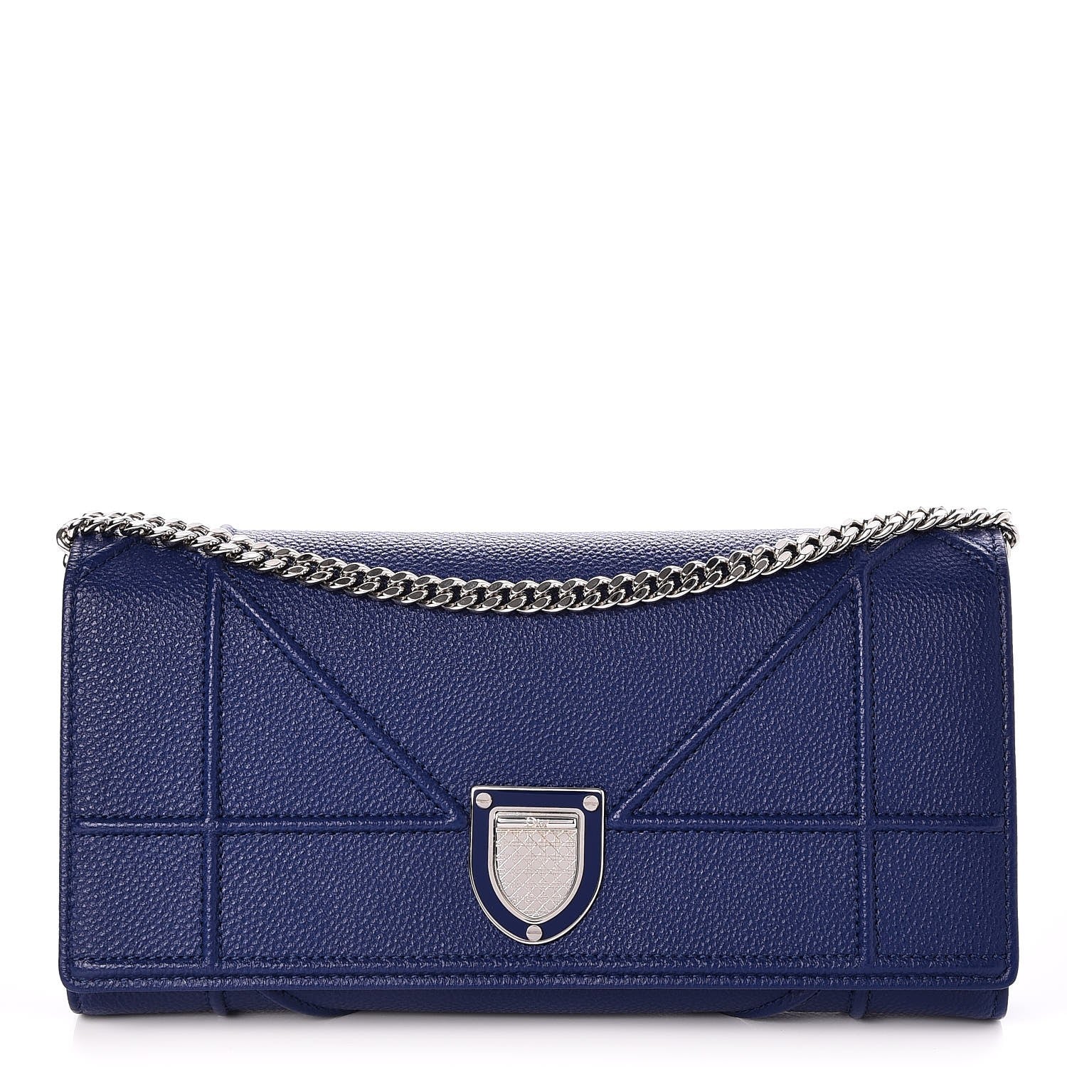 Christian Dior Grained Calfskin Diorama Croisiere Chain Wallet Blue 1 of 8