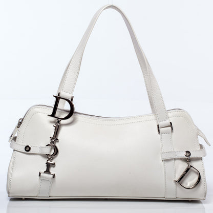 Christian Dior Leather Logo Charms Boston White 1 of 9