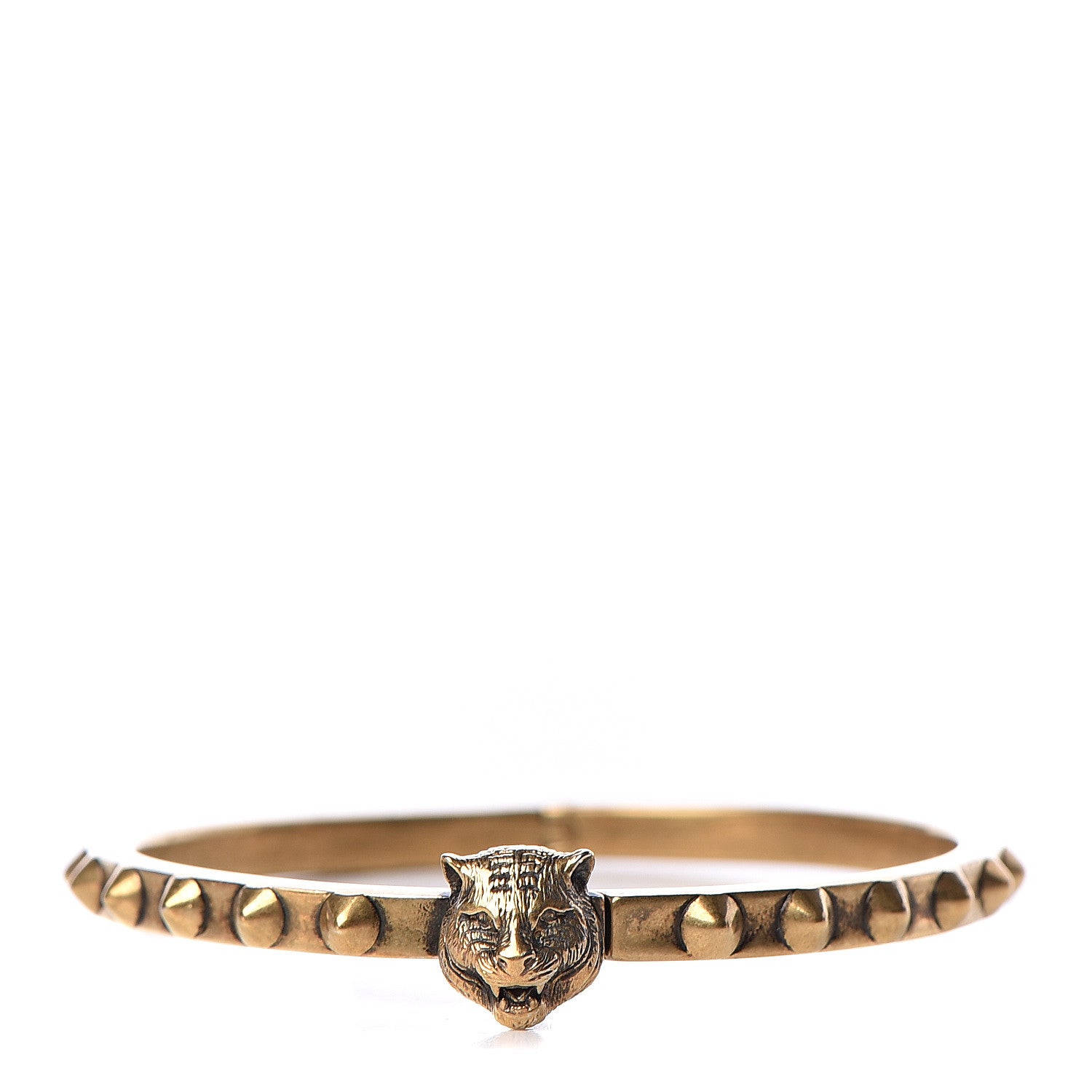 Gucci Metal Feline Head Bracelet 16 Aged Gold 1 of 6