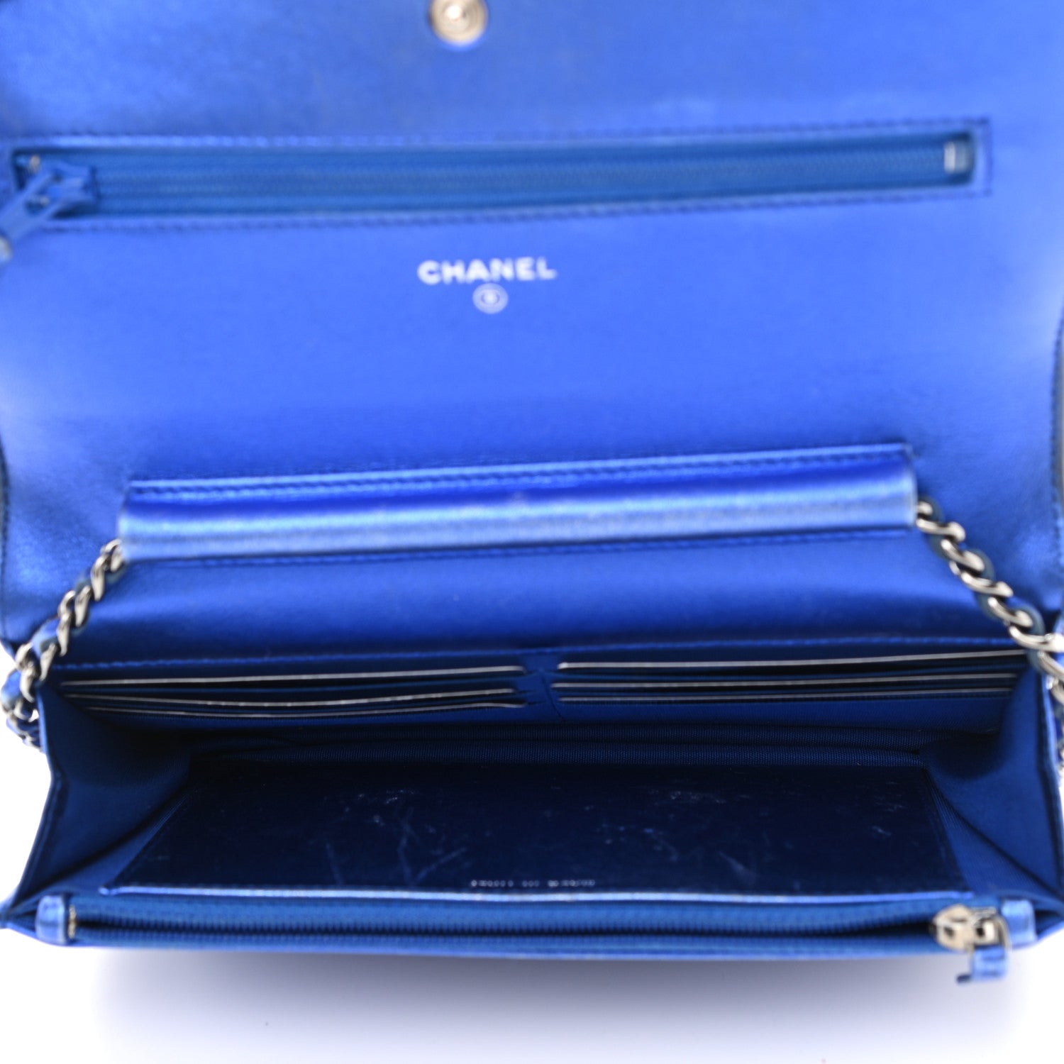 Chanel Metallic Patent Calfskin Quilted Boy Wallet On Chain WOC Blue 5 of 16