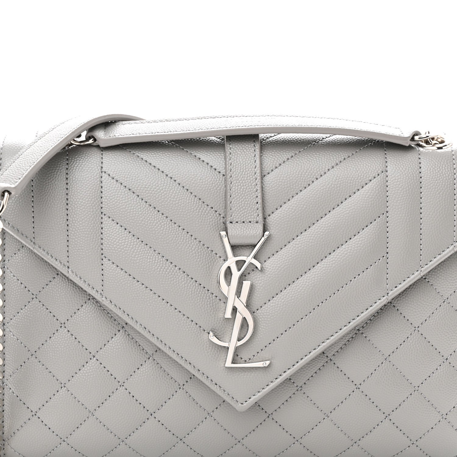 Saint Laurent Grain De Poudre Textured Mixed Matelasse Medium Triquilt Monogram Satchel New Stone 8 of 10