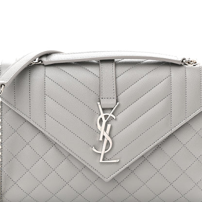 Saint Laurent Grain De Poudre Textured Mixed Matelasse Medium Triquilt Monogram Satchel New Stone 8 of 10