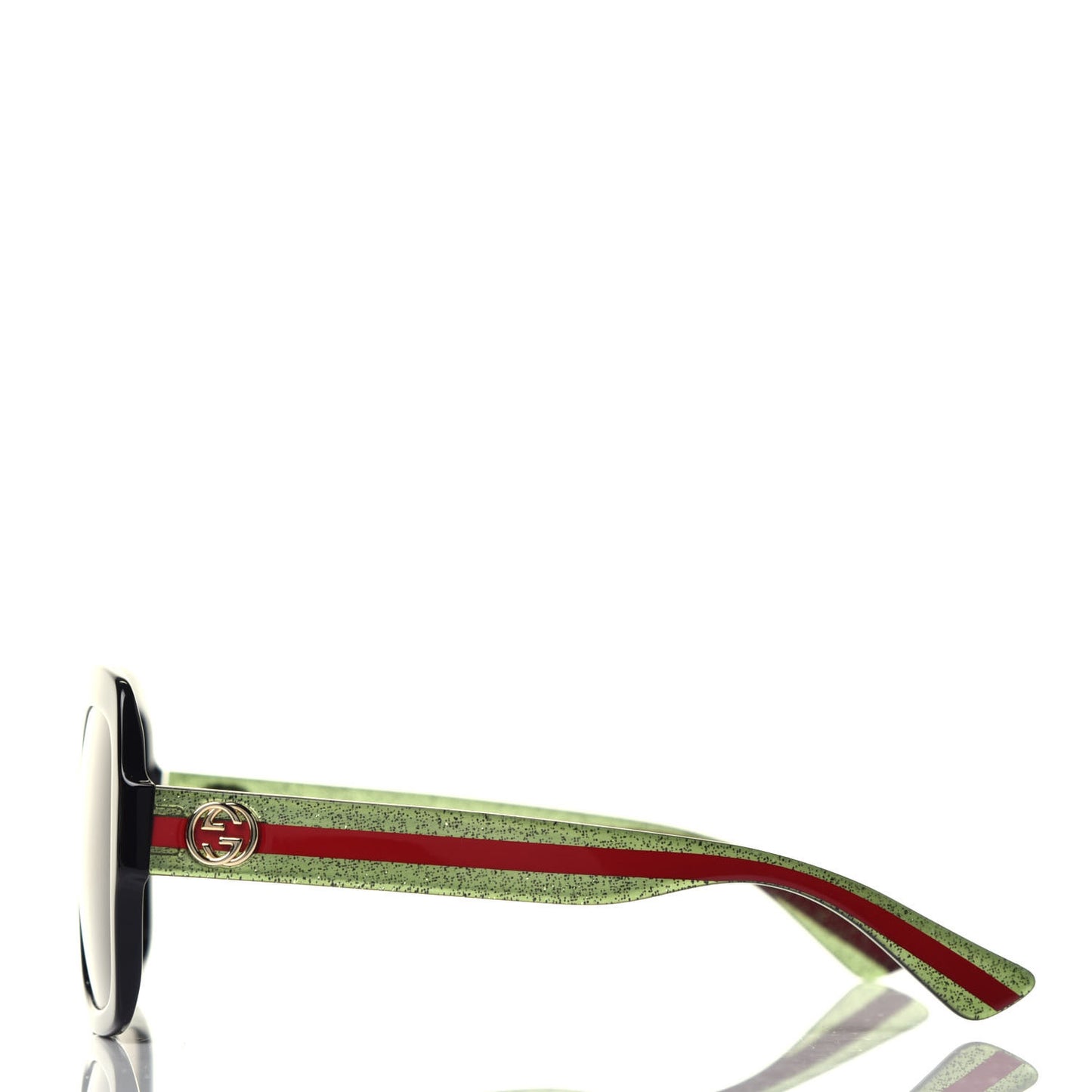 Acetate Square Frame Web Glitter Sunglasses GG0036S Black Green