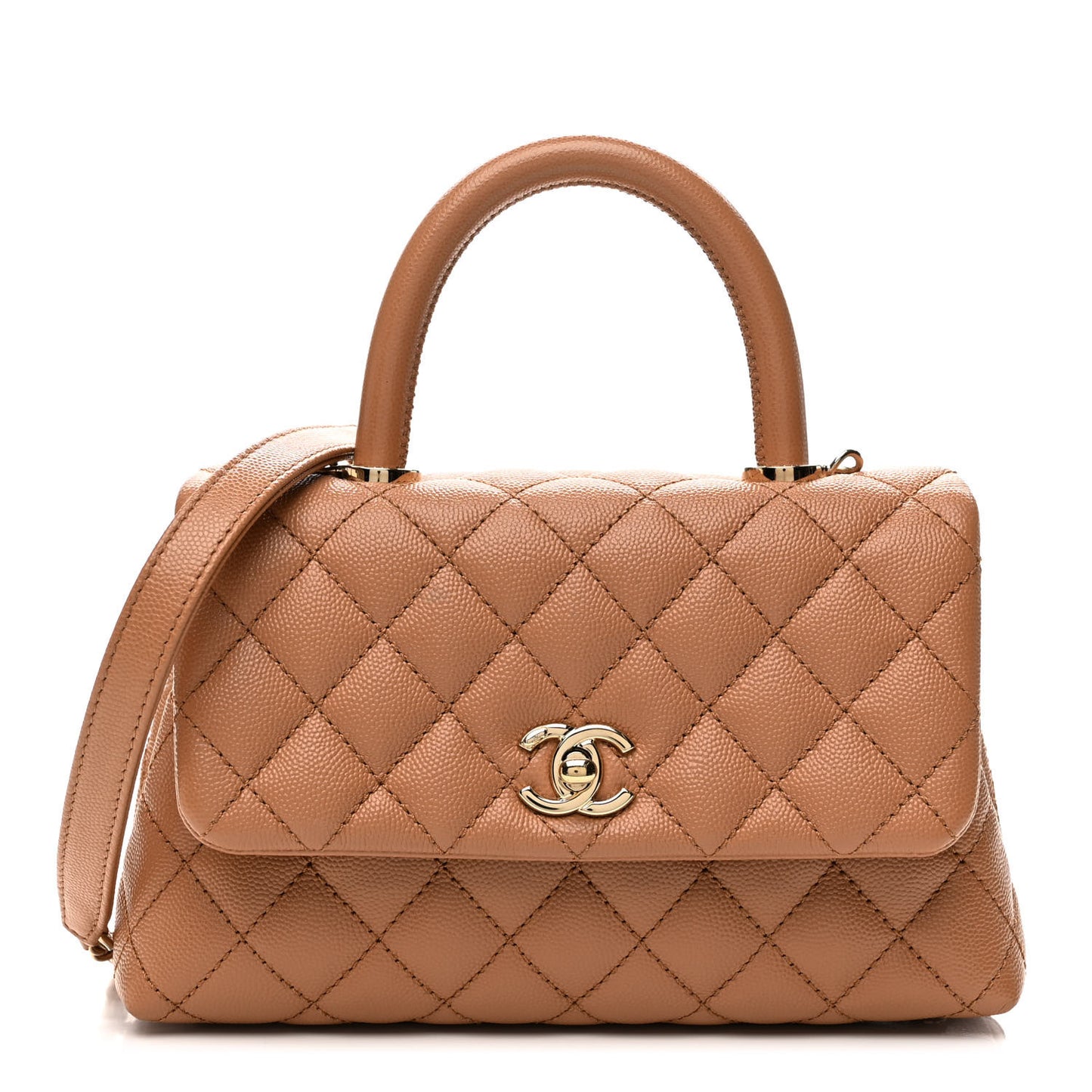 Caviar Quilted Mini Coco Handle Flap Brown
