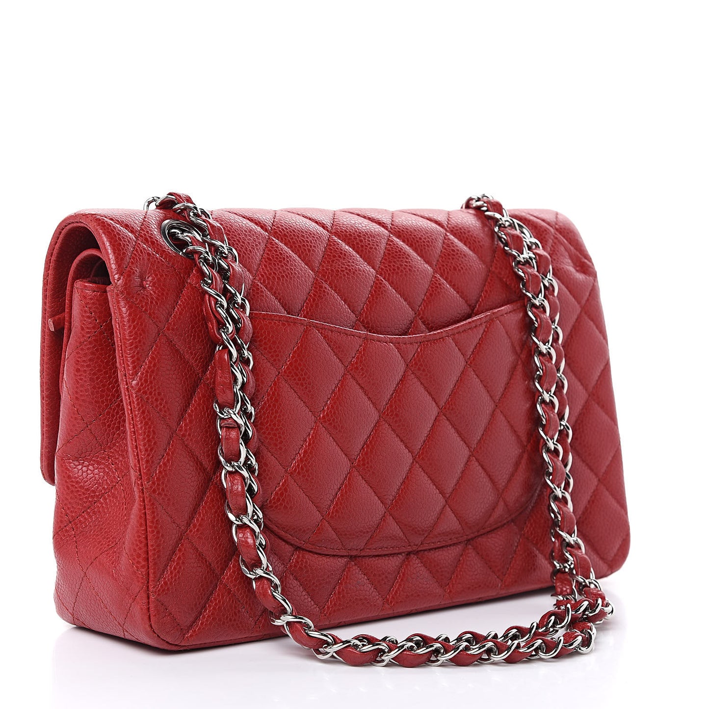 Caviar Quilted Medium Double Flap Red