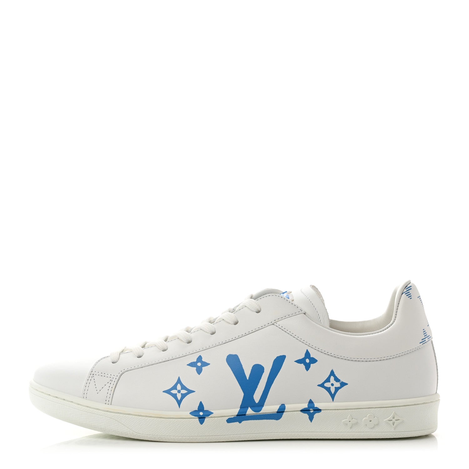 Louis Vuitton Calfskin Luxembourg Samothrace Mens Sneakers 9 White Blue 1 of 9