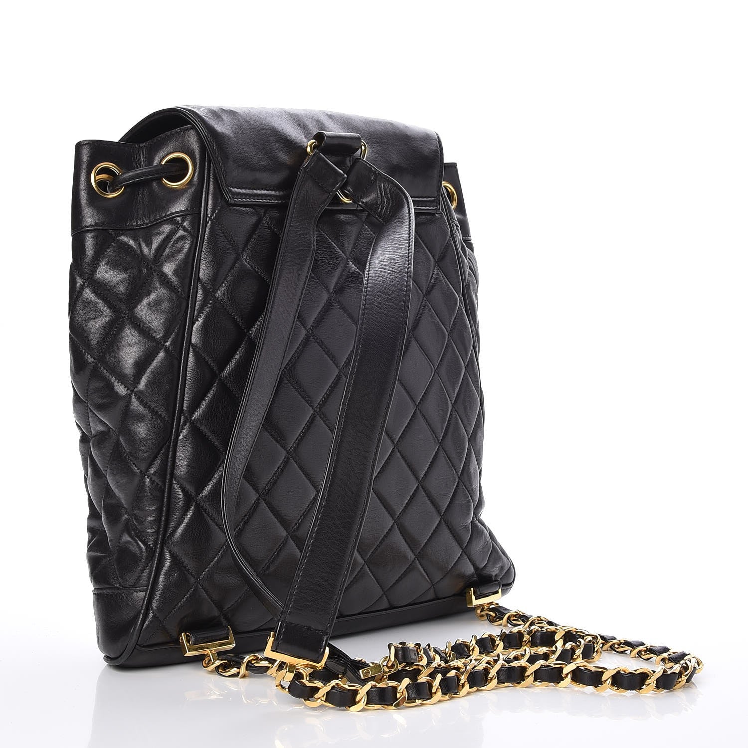 Chanel Lambskin Quilted Drawstring Backpack Black 3 of 7