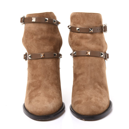 Valentino Garavani Suede Rockstud Double Buckle 100mm Block Heel Ankle Boots 35.5 Nocciola 3 of 9