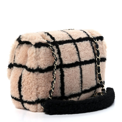 Chanel Shearling Lambskin Large Fluffy Tartan Single Flap Pink Black 3 of 12