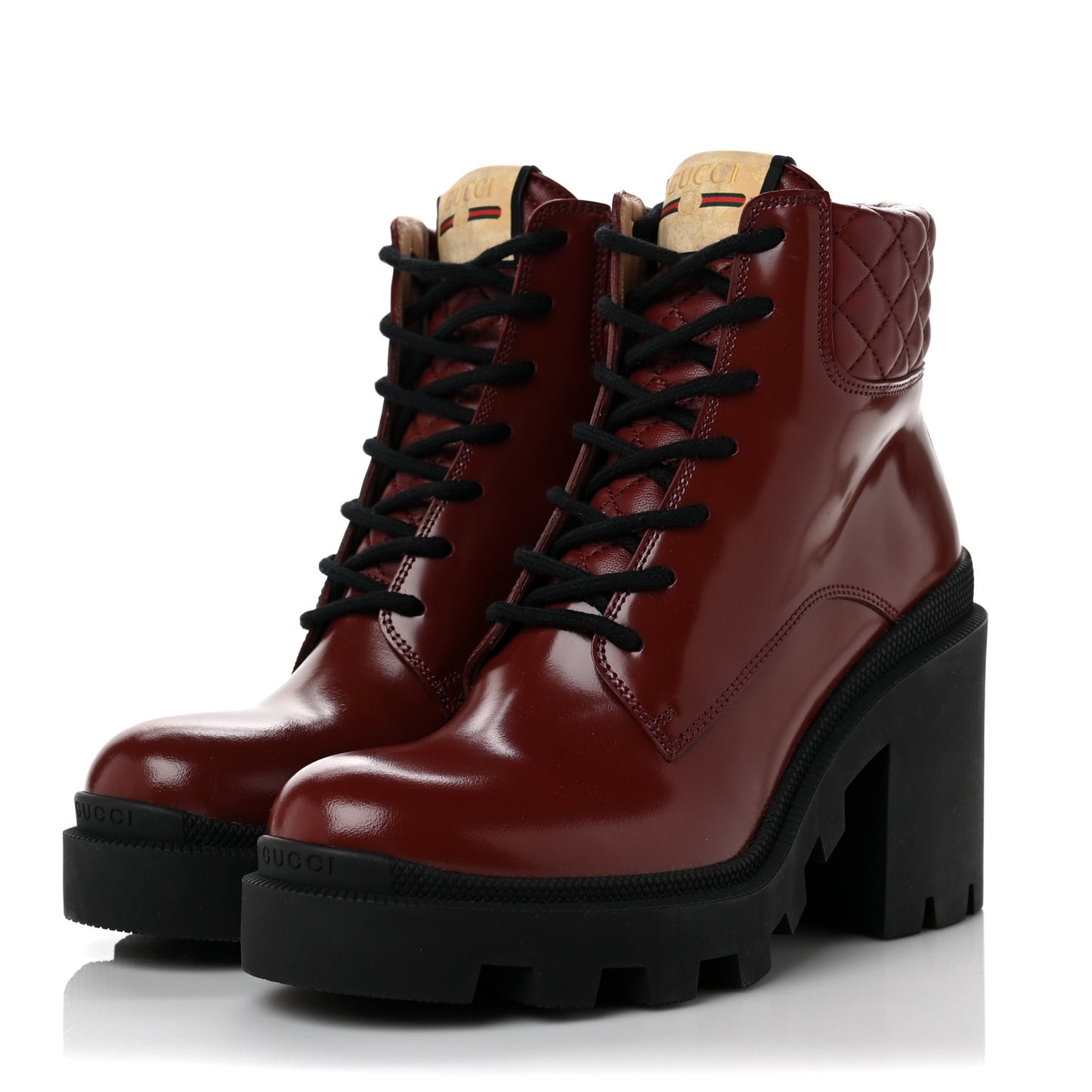 Magnum Calfskin Nappa Quilted Lace Up Ankle Boots 38 Garnet Red