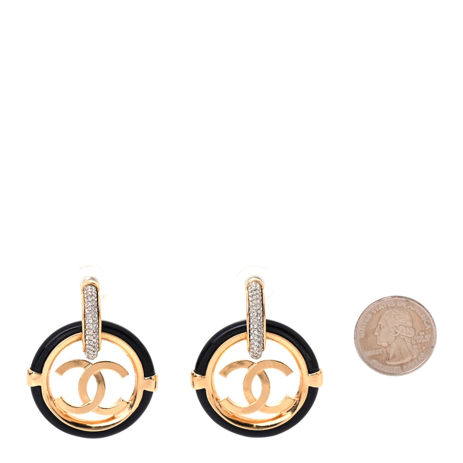 Chanel Resin Crystal CC Drop Earrings Gold Black 2 of 4