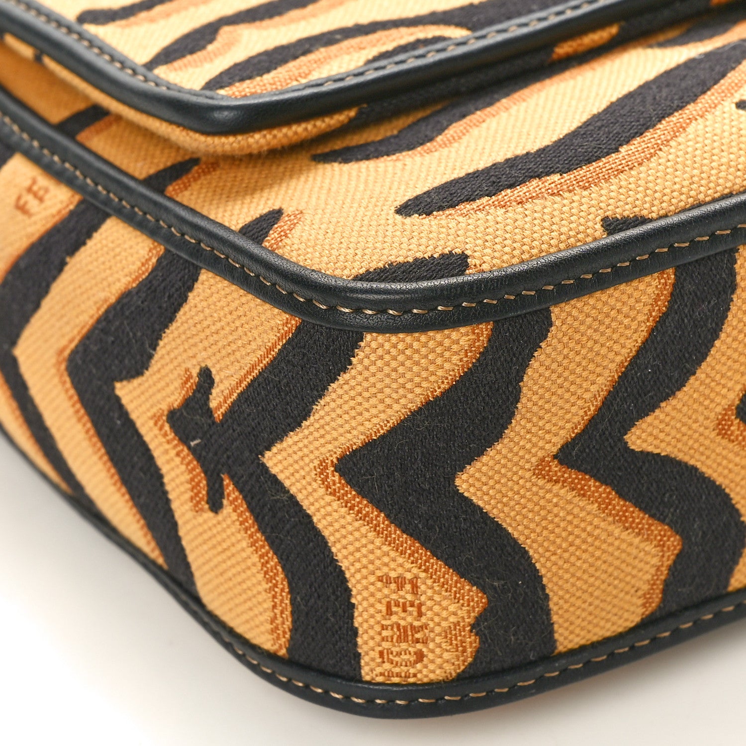 Fendi Canvas Chinese New Year Tiger Embroidered Baguette Black Dark Yellow 8 of 9