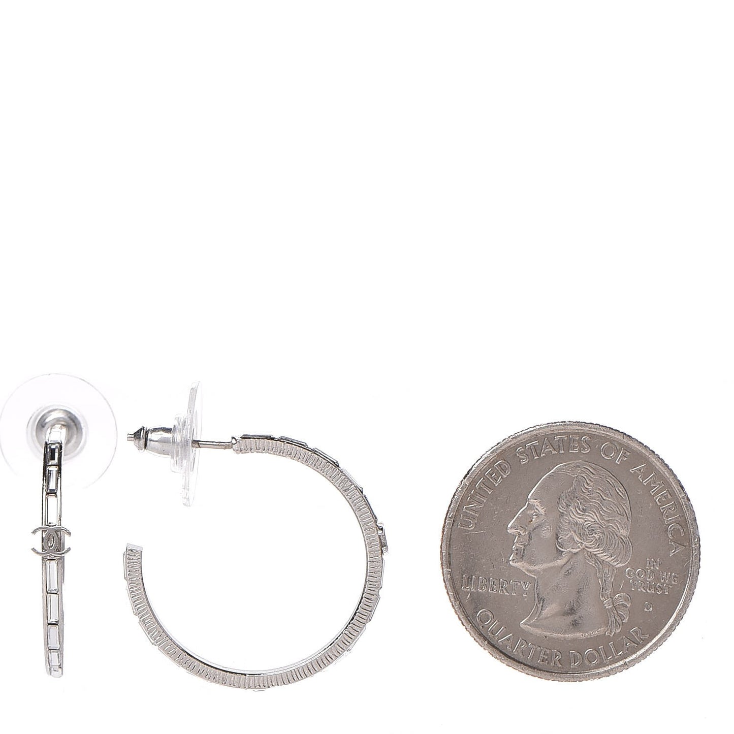 Baguette Crystal CC Hoop Earrings Silver