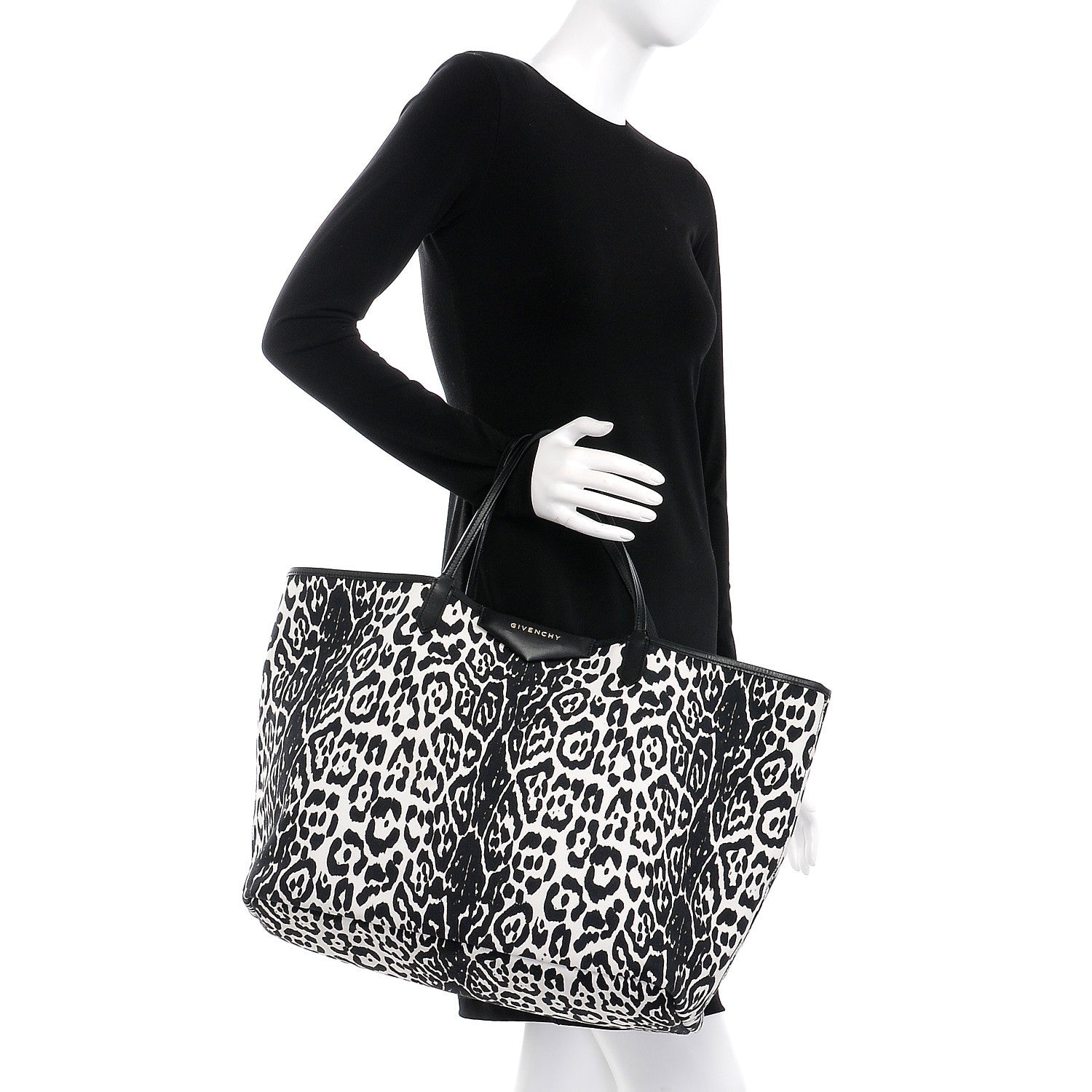 Givenchy Canvas Jaguar Print Large Antigona Tote Black White 2 of 9