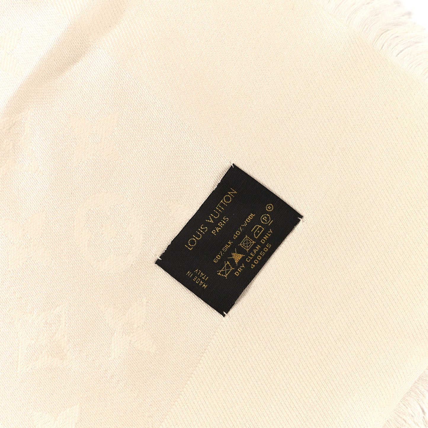 Silk Wool Monogram Shine Shawl White