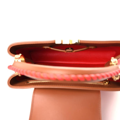 Louis Vuitton Canvas Calfskin Embroidered Braided Monogram Capucines BB Red 5 of 9